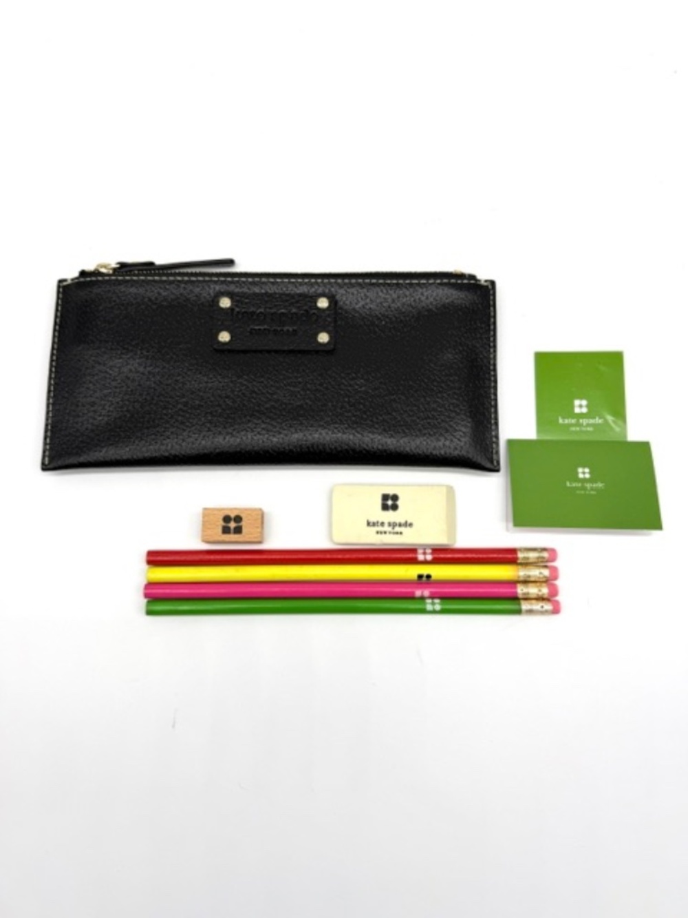 Original Kate Spade New York Wellesley Becca Black Leather Pencil Case~Rare